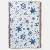 青い雪の結晶パターン スローブランケット (正面縦)