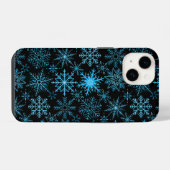 青い雪の結晶模様 iPhoneケース (裏面横)