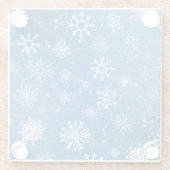 青い雪の結晶 クラシックな冬 白い雪 ガラスコースター (裏面)