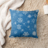 青い雪の結晶 クラシックな冬 白い雪 クッション (ブランケット)