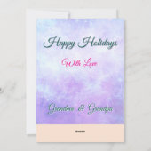 青い雪の結晶、トナカイのシルエット、冬の訪れ シーズンカード (裏面)