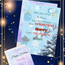 青い雪の結晶、トナカイのシルエット、冬の訪れ シーズンカード