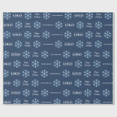 青い雪の結晶 ホリデーシーズン カスタムロゴ付 企業名入りの包装紙 ラッピングペーパー (フラット)