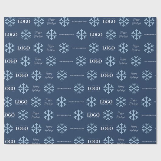青い雪の結晶 ホリデーシーズン カスタムロゴ付 企業名入りの包装紙 ラッピングペーパー (フラット)