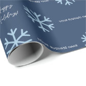 青い雪の結晶 ホリデーシーズン カスタムロゴ付 企業名入りの包装紙 ラッピングペーパー (ロールコーナー)