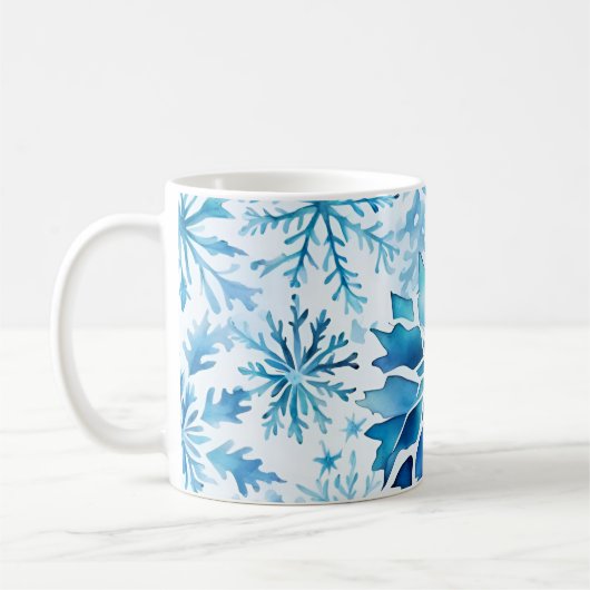 青い雪の結晶 冬の魔法のいぼ  コーヒーマグカップ (左)