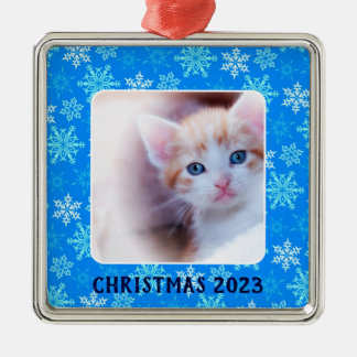 青い雪の縁ど写真 メタルオーナメント