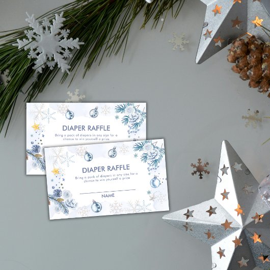 青い雪の花のオムツくじ ベビーシャワー エンクロージャーカード