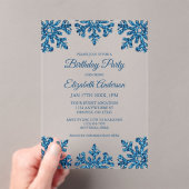 青い雪の花の冬の誕生日パーティー アクリル招待状 (インサイチュ (ポータブル))