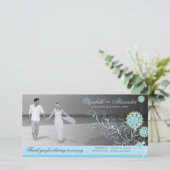 青い雪の花の渦巻き冬の結婚式ありがとう サンキューカード (スタンド正面)