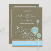 青い雪の花の渦巻き結婚式の日付を保存 案内ポストカード (正面/裏面)