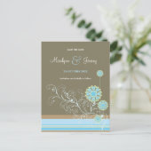 青い雪の花の渦巻き結婚式の日付を保存 案内ポストカード (スタンド正面)