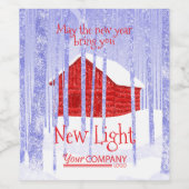 青い雪の赤い小屋のクリスマスワインボトルラベル ワインラベル (シングルラベル)