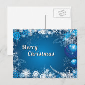 青い雪エレガント星ボールツリーメリークリスマス シーズンポストカード (正面/裏面)