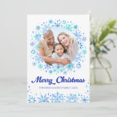 青い雪スタイリッシュ片2フォトファミリークリスマス シーズンカード (スタンド正面)