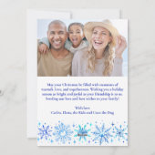 青い雪スタイリッシュ片2フォトファミリークリスマス シーズンカード (裏面)