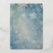 青い雪モダン愛の平和の喜び写真クリスマス 箔シーズンカード (裏面)