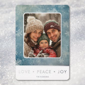 青い雪モダン愛の平和の喜び写真クリスマス 箔シーズンカード
