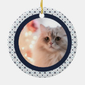 青い雪モダン片の両面フォトホリデーセンター セラミックオーナメント (裏面)