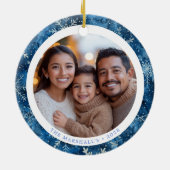 青い雪モダン片ファミリークリスマス2サイド セラミックオーナメント (裏面)