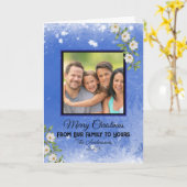 青い雪モダン片ファミリー写真クリスマス カード (黄色い花)