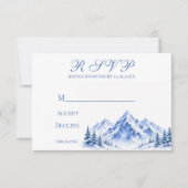 青い雪山の結婚式RSVPカード 出欠カード (正面)