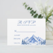 青い雪山の結婚式RSVPカード 出欠カード (スタンド正面)