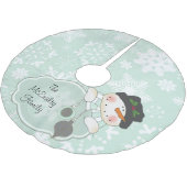 青い雪片および雪だるまの休日の木のスカート ブラッシュドポリエステルツリースカート (アングル)