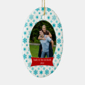 青い雪片のクリスマスの休日の写真のオーナメント セラミックオーナメント (右)