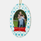 青い雪片のクリスマスの休日の写真のオーナメント セラミックオーナメント (左)