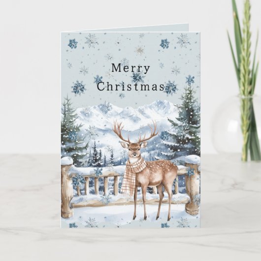 青い雪片のクリスマスの鹿 カード (正面)