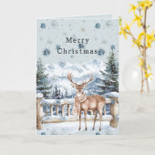 青い雪片のクリスマスの鹿 カード (黄色い花)