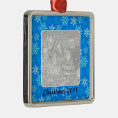 青い雪片のパターパーソナライズされたン写真 メタルオーナメント (右)