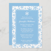 青い雪片のボーダー冬のブライダルシャワー 招待状 (正面/裏面)