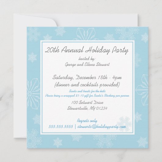 青い雪片の不思議の国のパーティの招待状 招待状 (正面)