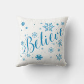 青い雪片の休日の写実的な枕を"信じて下さい" クッション (裏面)