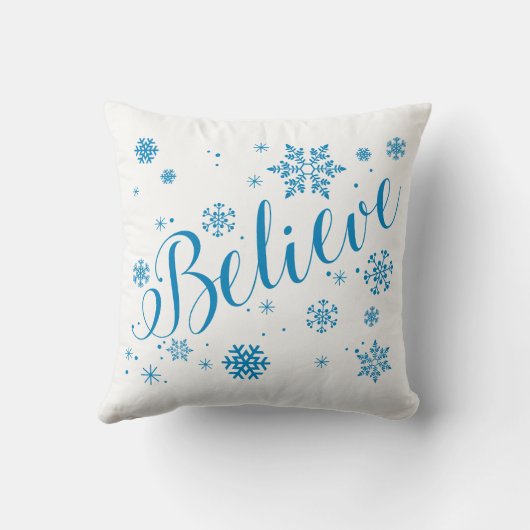 青い雪片の休日の写実的な枕を"信じて下さい" クッション (裏面)