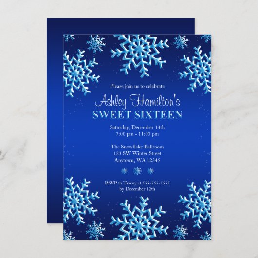 青い雪片の冬の不思議の国の菓子16 招待状 (正面/裏面)