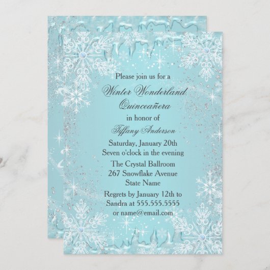 青い雪片の冬の不思議の国キンセアニェラ 招待状 (正面/裏面)