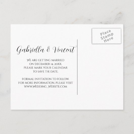 青い雪片の冬の結婚式の保存日付 案内ポストカード (裏面)