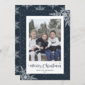 青い雪片の書道写真のクリスマスカード シーズンカード (正面/裏面)