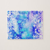 青い雪片の水彩画 ジグソーパズル (横)