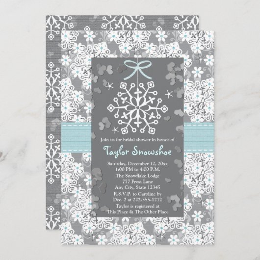 青い雪片の花嫁のウェディングシャワーの招待状 招待状 (正面/裏面)