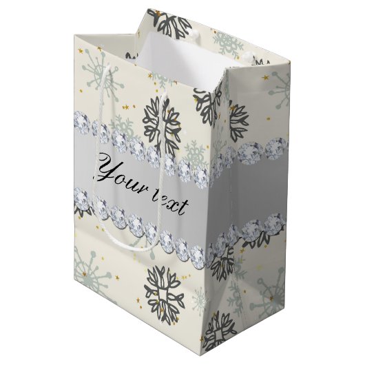 青い雪片の金ゴールドの星の銀製のダイヤモンド ミディアムペーパーバッグ (正面アングル)