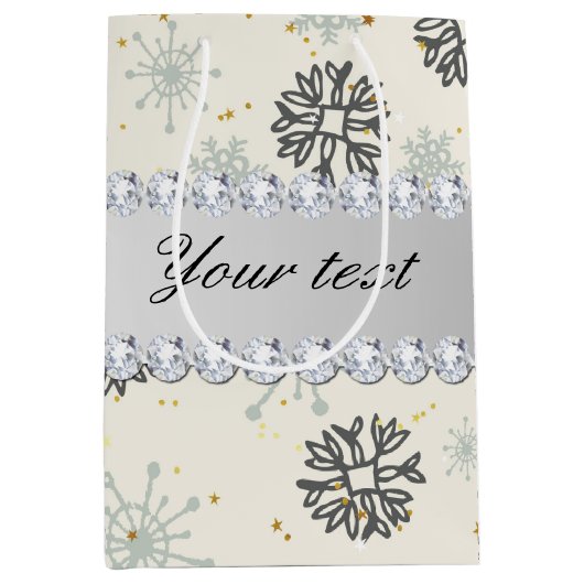 青い雪片の金ゴールドの星の銀製のダイヤモンド ミディアムペーパーバッグ (正面)