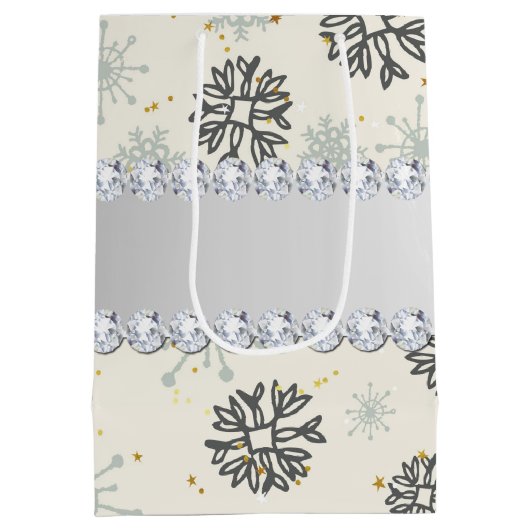 青い雪片の金ゴールドの星の銀製のダイヤモンド ミディアムペーパーバッグ (裏面)