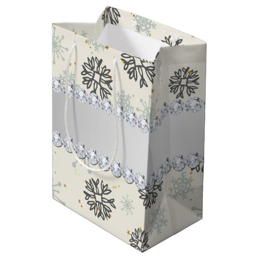青い雪片の金ゴールドの星の銀製のダイヤモンド ミディアムペーパーバッグ (裏面アングル)
