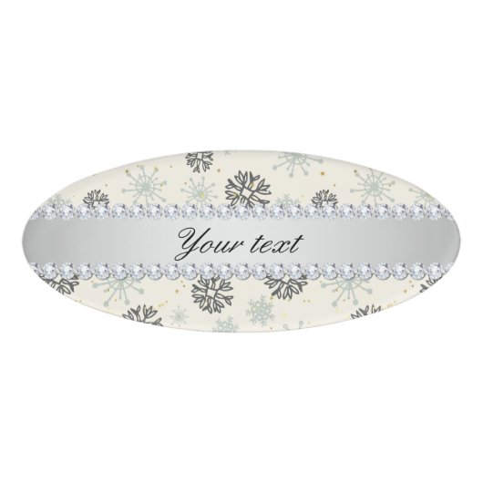 青い雪片の金ゴールドの星の銀製のダイヤモンド 名札 (正面)