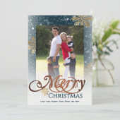 青い雪素朴片メリークリスマスフォト シーズンカード (スタンド正面)