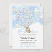 青い雲のテディベア気球ベビーシャワー 招待状 (正面)
